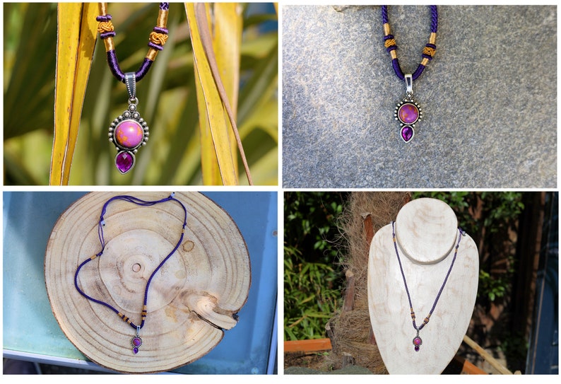 Purple Stone Teardrop pendant. Approx size 30 mm x 15 mm and weight 8gr