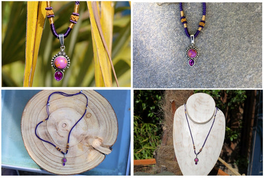 Purple Stone Teardrop pendant. Approx size 30 mm x 15 mm and weight 8gr