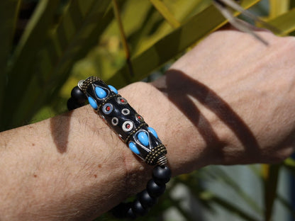 Amazing big Handmade Indonesia Bead combined 10 mm Black Agate beads. The artistry and a creativity of Indonesian beads is truly inspiring.