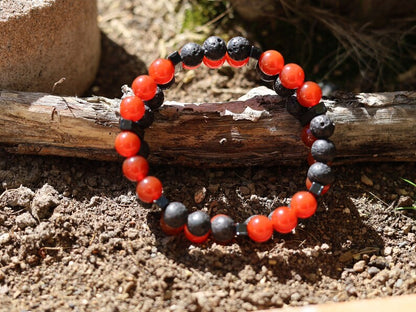Crazy Double row beaded bracelets. Two Row Stone Bracelets.  Stone Red Chalcedony with Lava rocks. handmade  on-trend unique jewelry