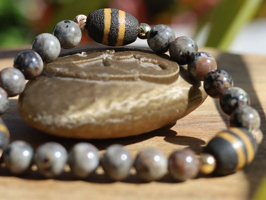 Flame Stone Beads Yooperlite Round. Yooperlite semi-Precious Stone Pearls combined with decorative beads. allows you to speak your truth.