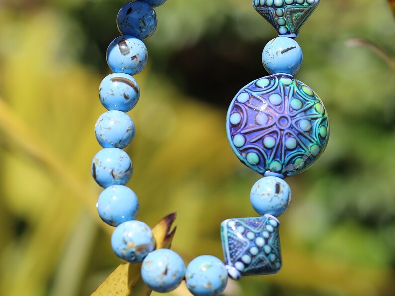 Color-changing Mirāja collection. Unique mix Agates Quartz Jaspers Amazonite Lava Tiger Eye bracelet with Mirage Mood Stargazer Puffy Coin