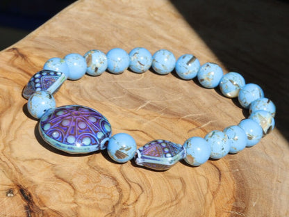 Color-changing Mirāja collection. Unique mix Agates Quartz Jaspers Amazonite Lava Tiger Eye bracelet with Mirage Mood Stargazer Puffy Coin