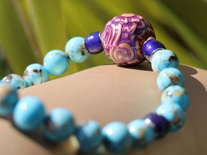 Color-changing Mood Mirāja collection. Unique Agates Quartz Jaspers Amazonite Lava Tiger Eye bracelet with Mirage Mood Shangri-La Round Bead