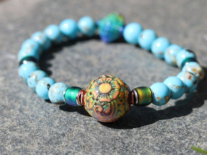 Color-changing Mood Mirāja collection. Unique Agates Quartz Jaspers Amazonite Lava Tiger Eye bracelet with Mirage Mood Shangri-La Round Bead