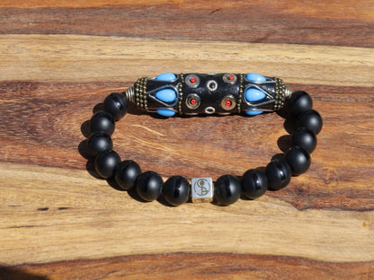 Amazing big Handmade Indonesia Bead combined 10 mm Black Agate beads. The artistry and a creativity of Indonesian beads is truly inspiring.