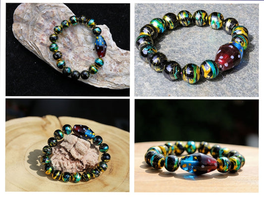 Glass Galāsa collection bracelets. Glass beads with an impressive finish. often associated with transparency, clarity, and transformation.