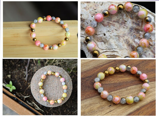 Pieces of beautiful mixed yellow/pink glass beads 10 mm and Round 8 mm Color sparkling Glass beads.