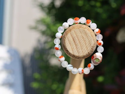 White Line Collection: Selenite gypsum bracelet with Painted Thread Mandarin beads and with beautiful white glass beads with a pattern.