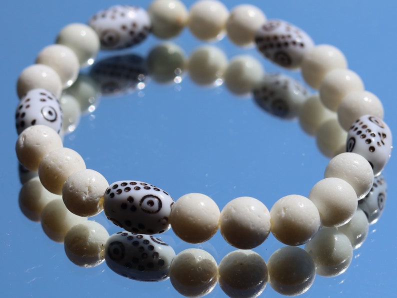 White Line Collection: Sponge coral beads white beads with tube bone beads with Circles and Dots