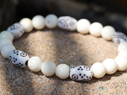 White Line Collection: Sponge coral beads white beads with tube bone beads with Circles and Dots
