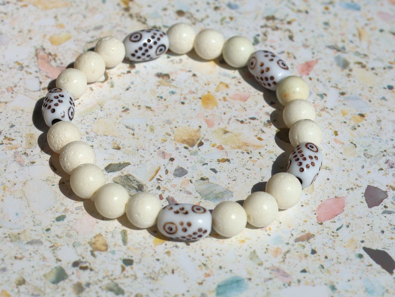 White Line Collection: Sponge coral beads white beads with tube bone beads with Circles and Dots
