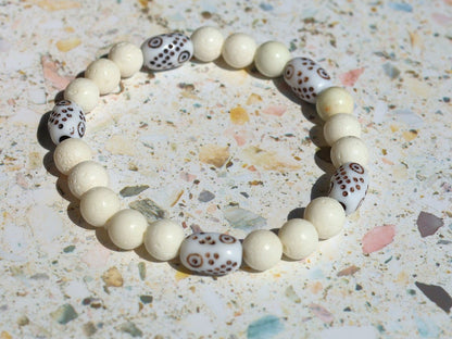 White Line Collection: Sponge coral beads white beads with tube bone beads with Circles and Dots