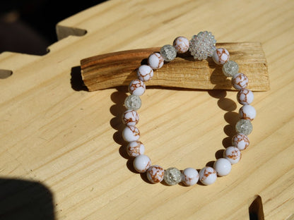 White Line Collection: White Snow Cracked Crystal Quartz with White Turquoise Gold Color Wire Pine . soap bubble