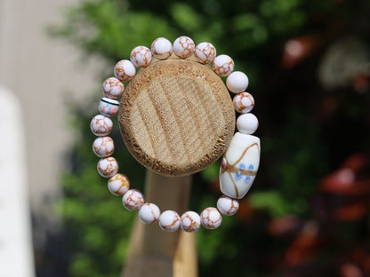 White Line Collection: White Turquoise Gold Color Wire Pine beads. Large white processed glass beads 28 mm. connection to a higher power