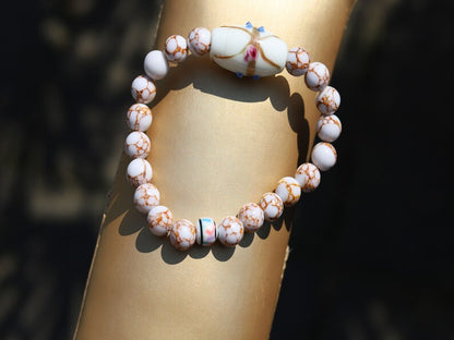 White Line Collection: White Turquoise Gold Color Wire Pine beads. Large white processed glass beads 28 mm. connection to a higher power