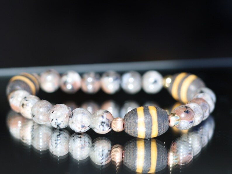 Flame Stone Beads Yooperlite Round. Yooperlite semi-Precious Stone Pearls combined with decorative beads. allows you to speak your truth.