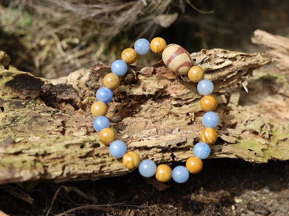Antique looking egg shaped Terracotta bracelet with Blue Aventurine and Wood Lace Agate. believed to have grounding and stabilizing energies