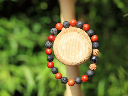 Super bead Leklai bracelet combined with Lava beads and Sandalwood Beads. And with Round Rudraksha beads.