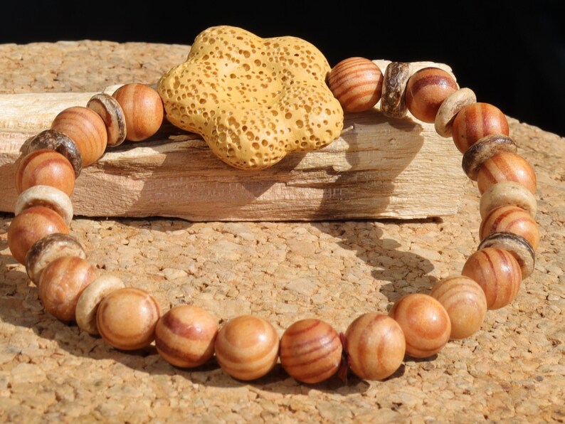Raja Kayu or Kayu Raja, King of wood bracelet with Beautiful & Large Lava Rock bead. Combined with  beautiful Disc coconut beads.