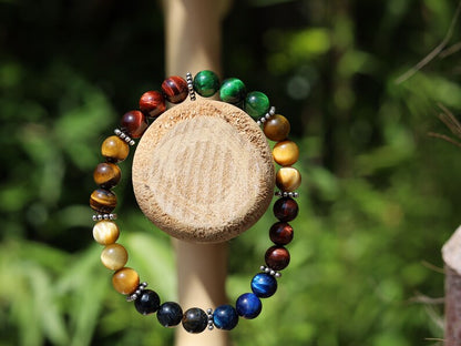 Multi colored tiger eye bead bracelet combined with FLAT SQUARE tibetan Style Alloy Pearl Spacer Discs. Outstanding and Astonishing.