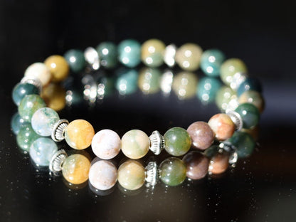 Multi-color Agate beaded bracelet. The combination of multiple colors in Agate beads symbolizes the interconnections of different energies