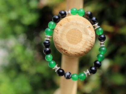 Green Malaysia Jades with Banded Agate beaded bracelet. Banded agate is often used to enhance grounding, stability, and emotional healing.