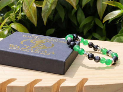 Green Malaysia Jades with Banded Agate beaded bracelet. Banded agate is often used to enhance grounding, stability, and emotional healing.
