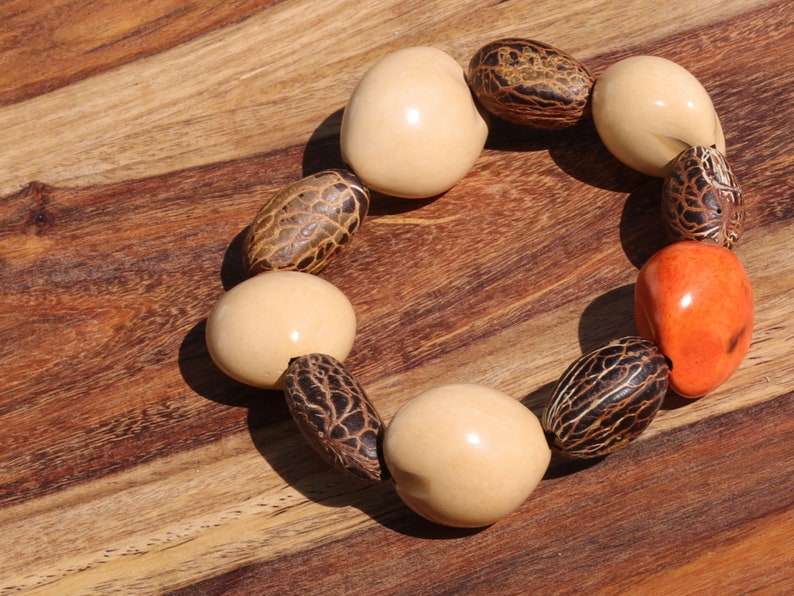 Beautiful large dark brown Kili seeds with Lumbang seed orange / light pink. Lumbang seeds are used for their protective properties
