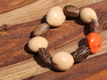 Beautiful large dark brown Kili seeds with Lumbang seed orange / light pink. Lumbang seeds are used for their protective properties