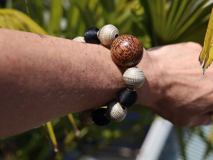 Unique big Palmwood ball warm brown/ grey, 29 mm with Fashionable Stone beads. Material: Stone. Size approx 18mm.
