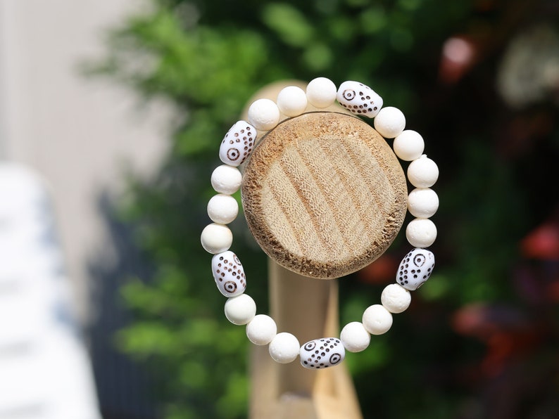 White Line Collection: Sponge coral beads white beads with tube bone beads with Circles and Dots