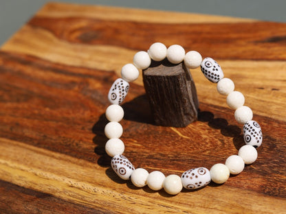 White Line Collection: Sponge coral beads white beads with tube bone beads with Circles and Dots