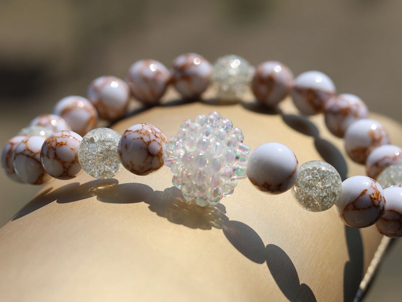 White Line Collection: White Snow Cracked Crystal Quartz with White Turquoise Gold Color Wire Pine . soap bubble