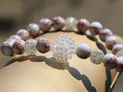 White Line Collection: White Snow Cracked Crystal Quartz with White Turquoise Gold Color Wire Pine . soap bubble
