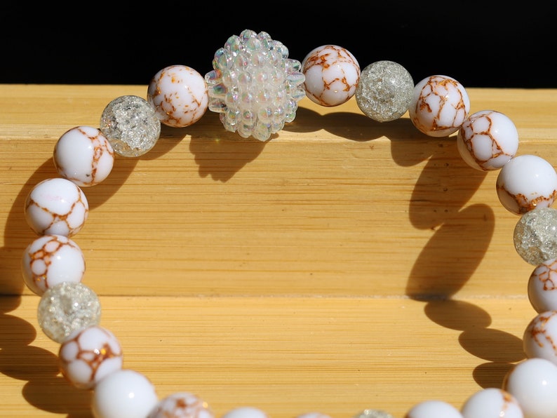 White Line Collection: White Snow Cracked Crystal Quartz with White Turquoise Gold Color Wire Pine . soap bubble