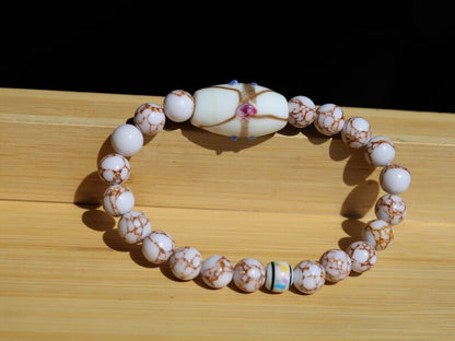 White Line Collection: White Turquoise Gold Color Wire Pine beads. Large white processed glass beads 28 mm. connection to a higher power