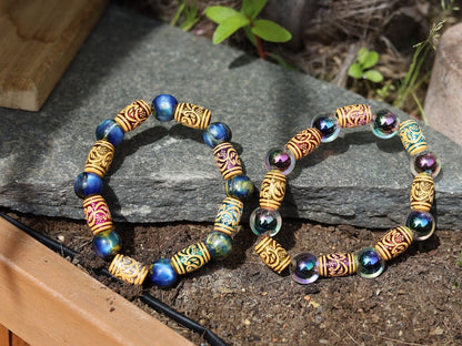SET Holographic bracelets with Barrel Beads Imitation Wood Beads Acrylic Spaced Beads. erfect handmade gifts and on-trend unique jewelry.