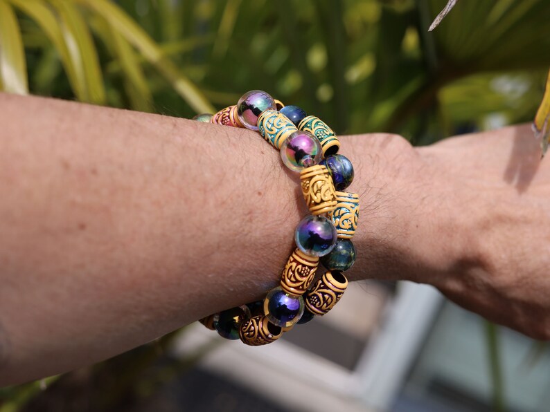 SET Holographic bracelets with Barrel Beads Imitation Wood Beads Acrylic Spaced Beads. erfect handmade gifts and on-trend unique jewelry.