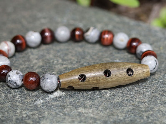 A beautiful large Horn bead with  Picasso Jasper  and red tiger eye beads. express your individuality and unique style.