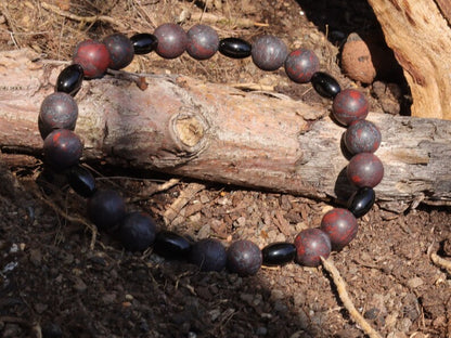 Safflower Jasper bracelet with Natural Black Agate Barrel Beads 6mm x 9mm. The art of expressing your taste and style. handmade gifts