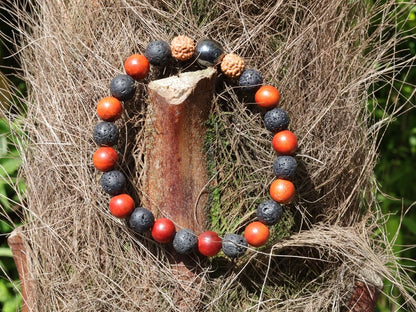 Super bead Leklai bracelet combined with Lava beads and Sandalwood Beads. And with Round Rudraksha beads.