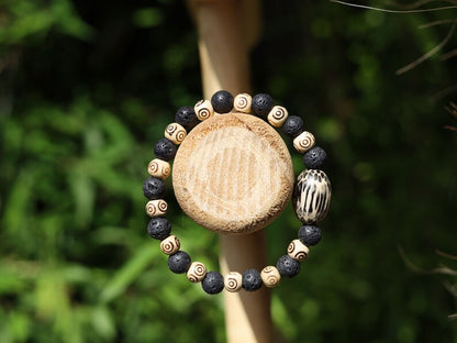 Palmerinha Seed Bead bracelet with Lava and wooden beads with spiral. You will rarely encounter the bead