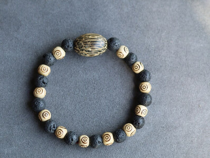 Palmerinha Seed Bead bracelet with Lava and wooden beads with spiral. You will rarely encounter the bead