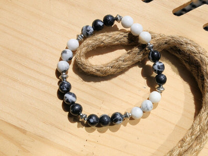 Zebra Jasper bracelet, gemstone beads made from a variety of jasper known for its distinctive black and white striped patterns