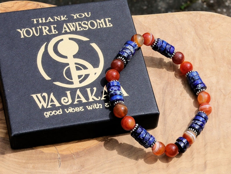 Sea Sediment Jasper Gemstone Heishi Spacer bracelet with Banded Agate black and orange beads. original, and different