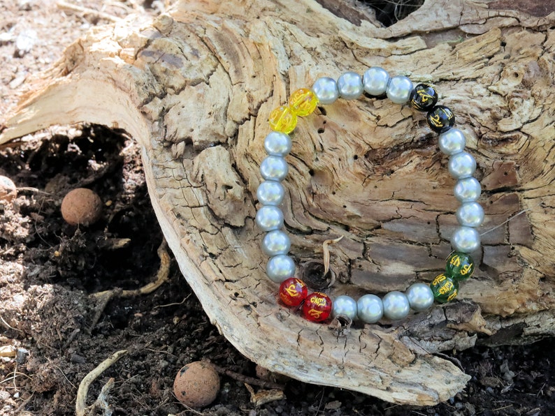 Glass Pearl Graphite  bracelet. Impressive beads for special jewelry with 4 color Agates Stone Six-character Mantra Carved.