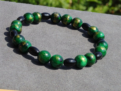Natural Black Agate Barrel Beads 6mm x 9mm Oval Barrel Shape Stone. With Green Gold Jadeite beads.The art of expressing your taste and style