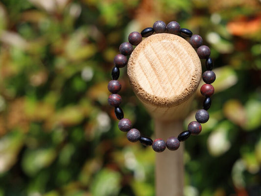Safflower Jasper bracelet with Natural Black Agate Barrel Beads 6mm x 9mm. The art of expressing your taste and style. handmade gifts