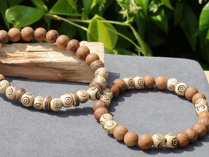 Wooden Bracelet set. Madre de Cacao Wood beads and Wooden beads with spiral. can represent growth, progression, and transformation